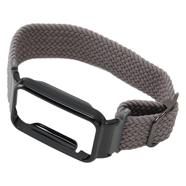 Flätad Loop Strap för Mi Band 7 Pro Justerbar Elastisk Nylon Loop Armband med Skyddsram Grå Band Svart Case