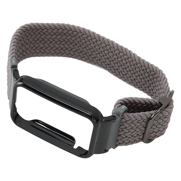 Flätat Loop-armband för Mi Band 7 Pro Justerbart Elastiskt Nylon Loop-armband med Skyddsram Grått Band Svart Fodral