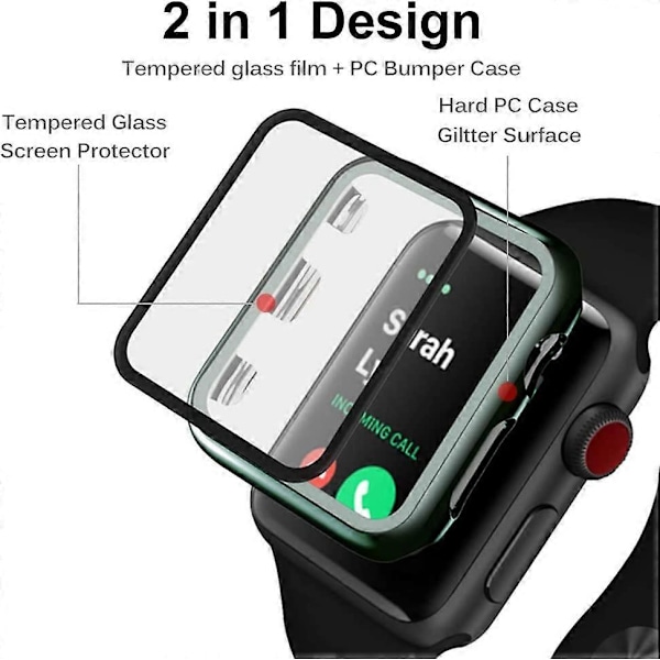 2 stycken Kompatibla med Apple Watch Series 1/2/3 42mm Skal, [Full täckning] Anti-Repor Härdat Glas Skärmskydd + PC Stötfångarskydd Skal f