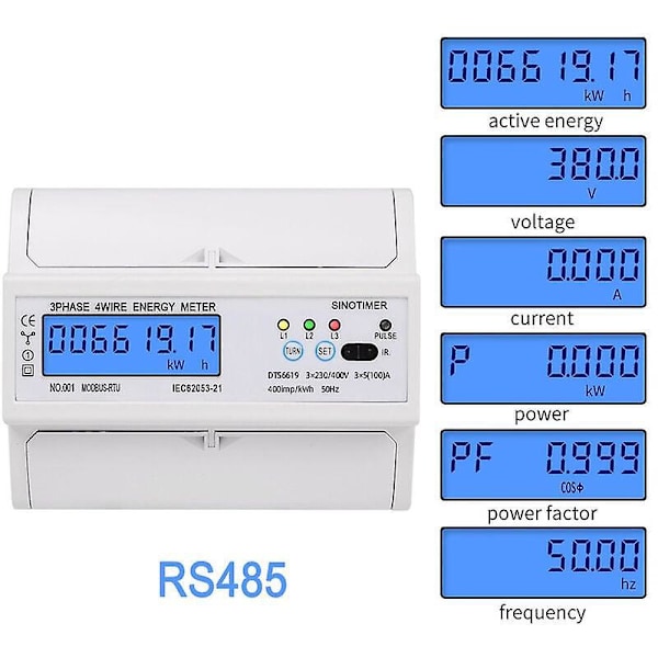 DTS6619-017 Trefas Fyra Trådar LCD 7P Bakgrundsbelyst Energimätare med Multifunktionell RS485 Energimätare