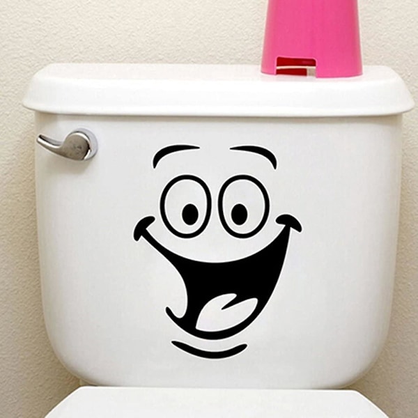 Funny Smiley Face Toilet Seat Decal – DIY Wall Art for Bathroom and Kitchen