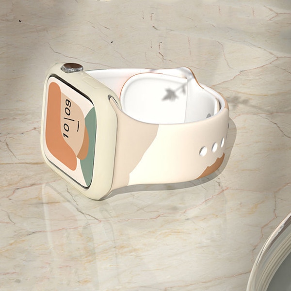 Silikonklockarmbandersättning Färgtryck Snabbkoppling Armbandsur Rem för IOS Watch 6 7 Grön Snö Orange 38/40/41MM