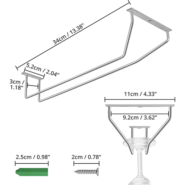 Hængende glasophæng til bar og køkken - Sæt med 2 - Kromstål - 34 x 11 cm