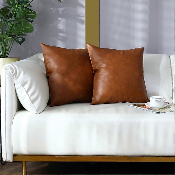 Pudebetræk 45x45cm Sæt med 2, 18x18 Tommer Accent Kunstlæder Pudebetræk, Moderne Landstil Pudebetræk til Soveværelse, Stue Sofa