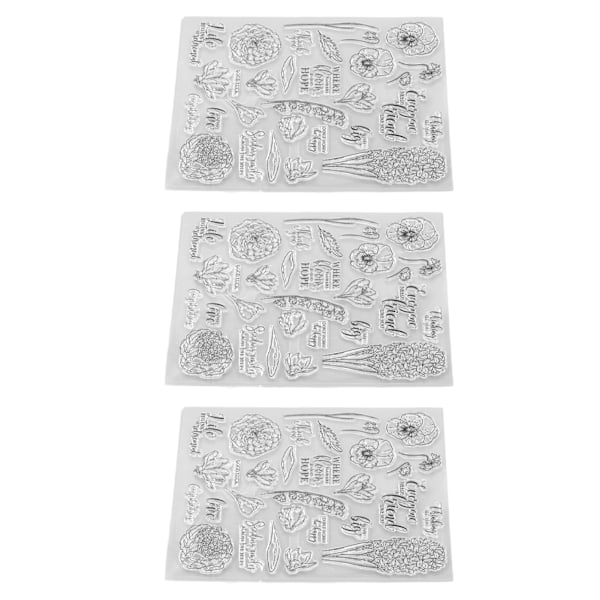 3 stk. gjennomsiktige TPR-stempler, attraktive dekorative DIY-stempler for preging for kortlaging og scrapbooking