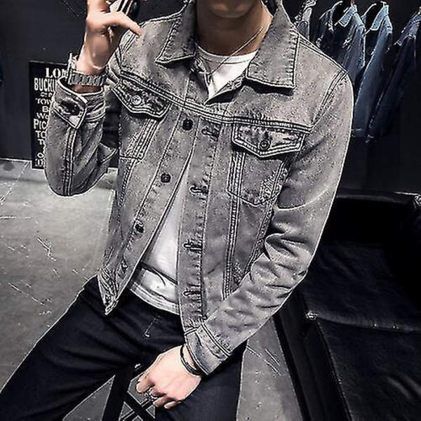 Retro herre denim jakke med huller XXL FARVE grå