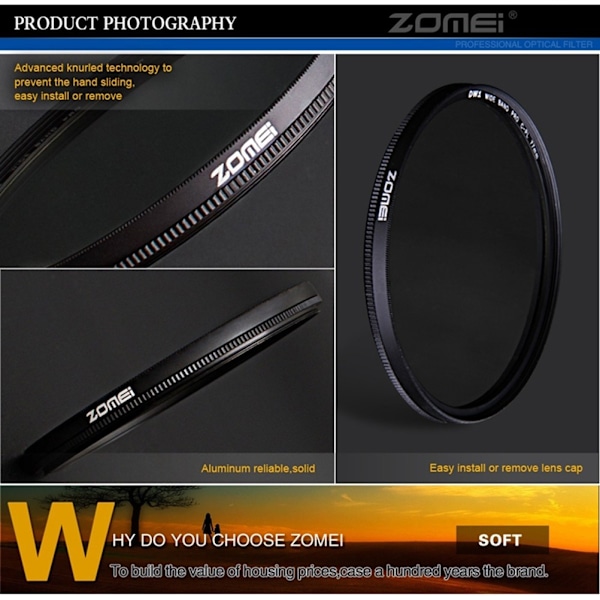 Ultra tynd CPL-filter, cirkulært polariserende filter, AGC optisk glas, fotoobjektiv til kamera