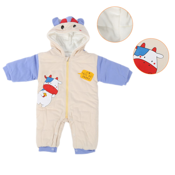 Vinterförtjockande babytecknad overall barn spädbarn baby huvtröja overall jumpsuitBeige 90cm (18‑24 månader)
