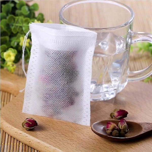 200 st Tepåsar med Dragsko, Non-Woven Tepåsar för Lösviktste, Doftande, Krydda, Vanilj, Lavendel, Kaffe (7 x 9 cm)