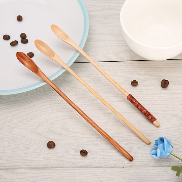 3 st långskaftade träskedar kit kaffe mjölk honung blandning omrörningssked kök bestick