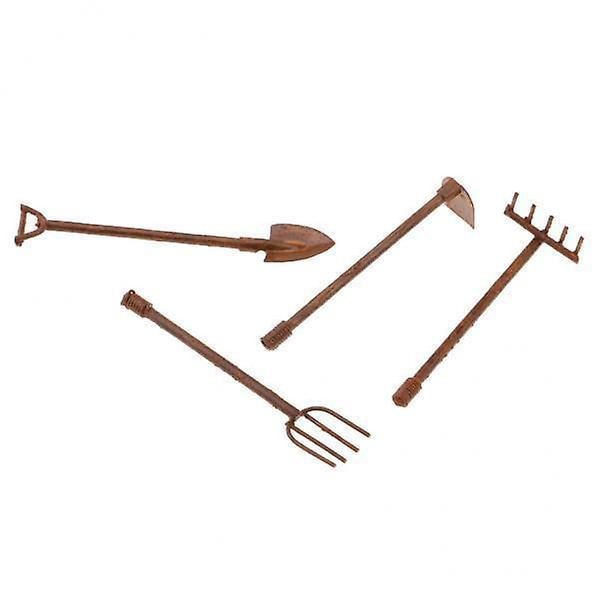4 x 4 Delar Trädgårdsredskap Set för 1/12 Dockhus Miniatyr Fe Trädgård-