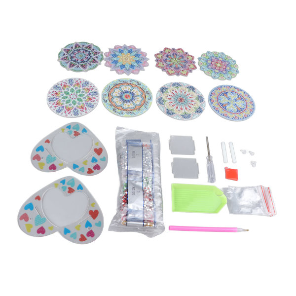 8 Stk Rhinestone Maleri Coasters Mandala Style Levende Farver Mousserende Coaster Rhinestone Art Kit til DIY Børn Voksne