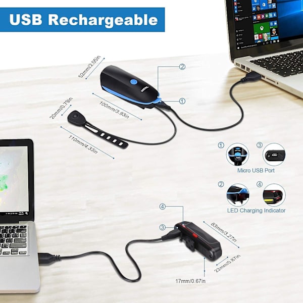 USB uppladdningsbar set med 3 lägen och 120db klocka