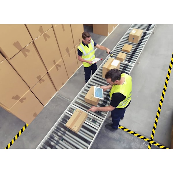Varningstejp - 48mm x 100m per rulle - för golv-/säkerhetsmarkering - Svarta/gula ränder - Signalsäkerhetstejp