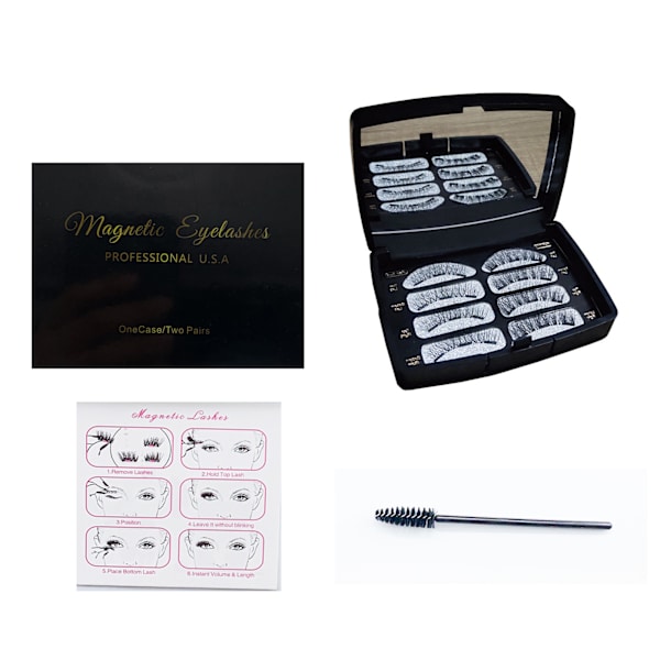 4 par naturlige øjenvipper Magnetisk Design Curl 3D Bærbare løsøjenvipper med Clip Brush Sort