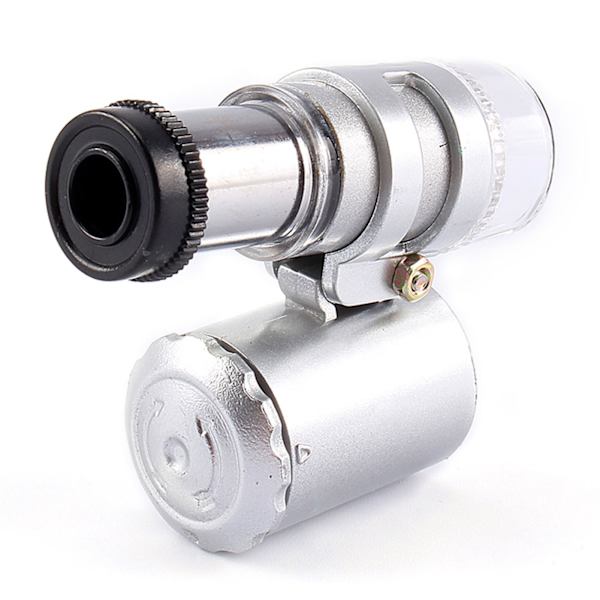 Mini 60X Pocket Mikroskop Smycken Förstoringsglas Lupp Glas LED UV-ljus