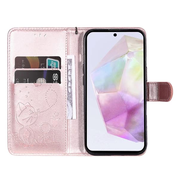 Compatible Leather Wallet Case for Samsung Galaxy A56 5G, Cat and Bee Pattern, Phone Case with Stand Grey