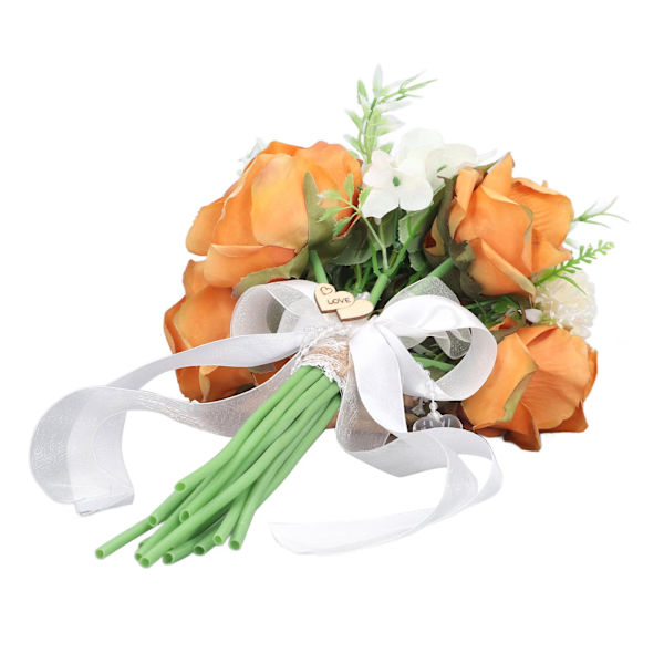 Brudebuket i plastmateriale, orange, retro, elegant stil, DIY, dekorativ, letvægts kunstig blomst til gårdhaver