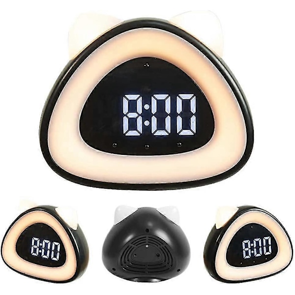 Väckarklocka söt kattöronform digital display nattlampa väckarklocka temperaturövervakare sovrum vit