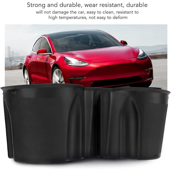 til Tesla kopholderindsats, bilkopholderudvider sort midterkonsol kopbakke skridsikker 18,4*8,6*7,5 cm
