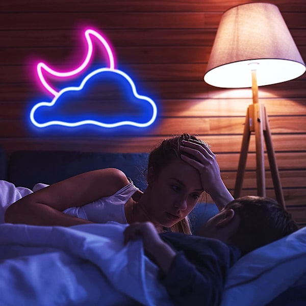 Sky og Måne LED Neonlys - USB-drevet Neonskilt for Veggdekor, Soverom, Barnerom, Bryllupsfestdekorasjon