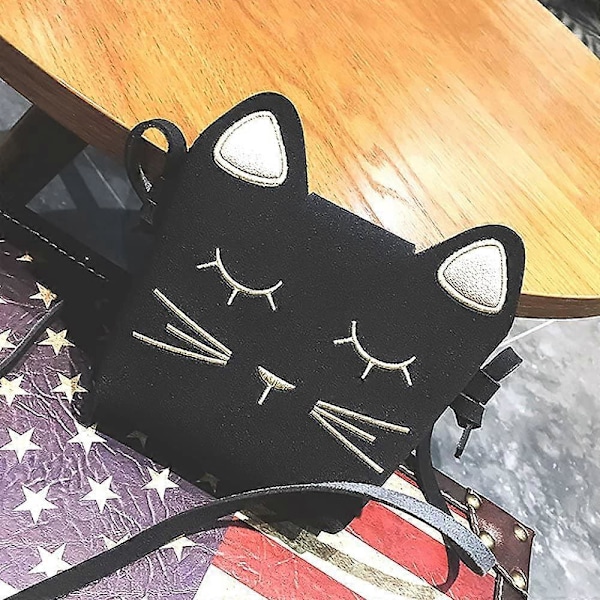 Sød Lille Pige Skuldertaske Håndtaske, Prinsesse Mini Tasker, Kat Cross Body Messenger Taske Sort