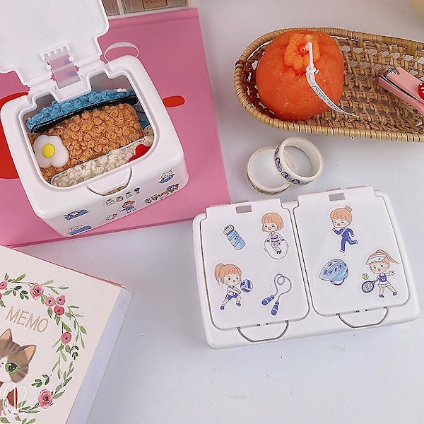 Förvaringslåda för skrivbord, liten vit förvaringslåda i plast med lock, två fack, mini-låda för småsaker