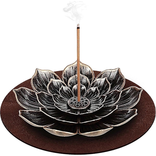 Dww-Messing Røgelsesholder - Lotus Stick Røgelsesbrænder og Kegle Røgelsesholder med Askeopsamler - 8,5 cm