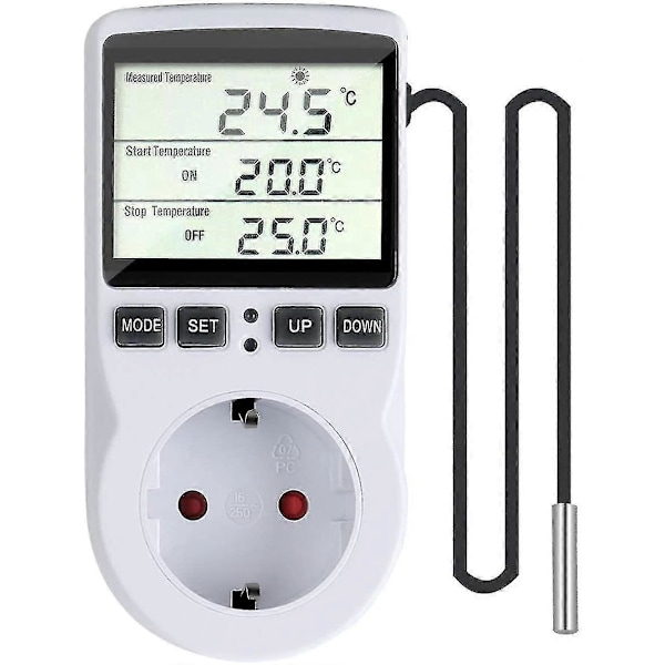 EU-Plugg Digital Temperaturkontroller Sokkel Termostat for Drivhus Gård Glassbeholder