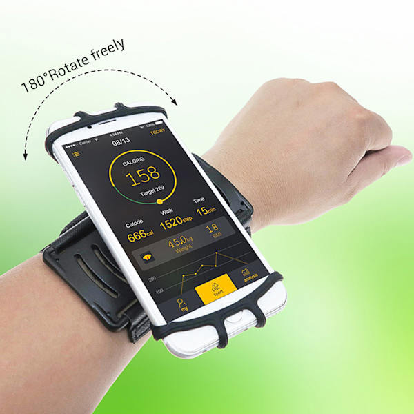 180 graders roterbar elastisk mobiltelefonhållare armband för träning, träning, jogging, cykling