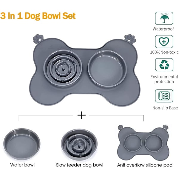 Slow Feeder Bowl til kæledyr - tilskynder til sund kost og fordøjelse, Anti-Gudtony Bowl til hunde og katte (grå #2)