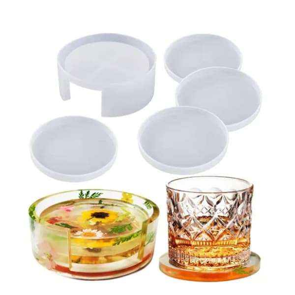 5 stk. Resin Coasterforme Blød Silikone Glatning Nem Frigivelse Coaster Silikoneforme til Håndværk DIY