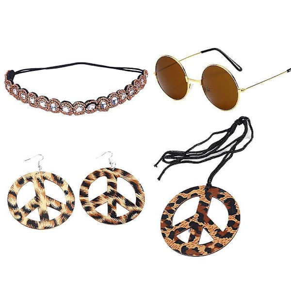 5 st 60-tals 70-tals Hippie Kostym Dam Tillbehör Hippie Fransväst Mocka Solglasögon Halsband Örhänge Hårband，L