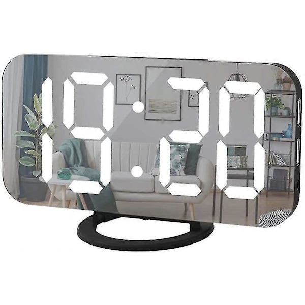 Digital Väckarklocka, 6\" Stor Spegelyta LED-Klockor Med Dubbla USB-Laddningsportar, Auto/Anpassad Ljusstyrka, Enkel Snooze-Funktion, Hem & Trädgård > Inredning