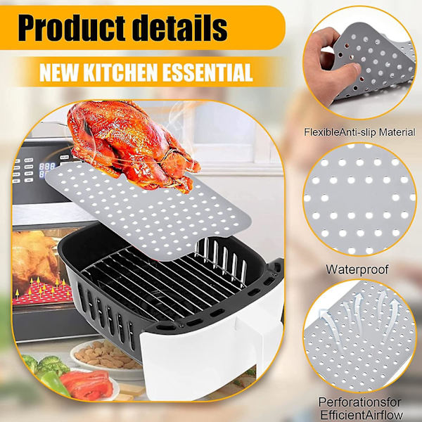 Gjenbrukbare silikonformer for airfryer - 2-pakning, doble kurv kjøkkenutstyr for Ninja Foodi DZ201, DZ401 (grå)
