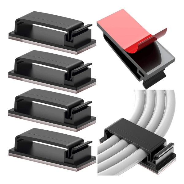 10-delad självhäftande hantering, stöd, hållbara hanteringsklämmor för TV, PC, bärbar dator, Ethernet-kabel, hem, kontor (svart)