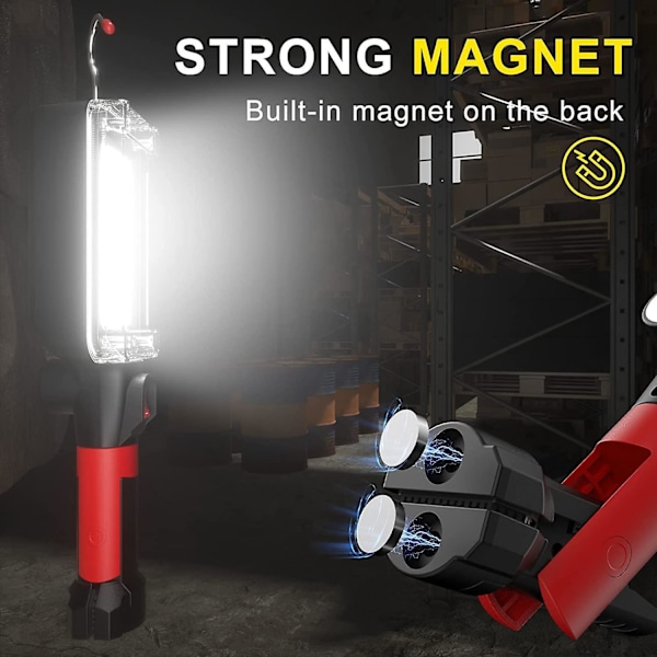 2 stk Genopladelige Magnetiske LED Arbejdslys 1500lm Super Lys Mekanikerlys til Arbejdsplads Nød og Reparation