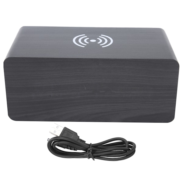 Monitoiminen puinen 2000mAh minikellokaiutin langaton Bluetooth-kello stereokaiutinMusta puu+valkoinen valo