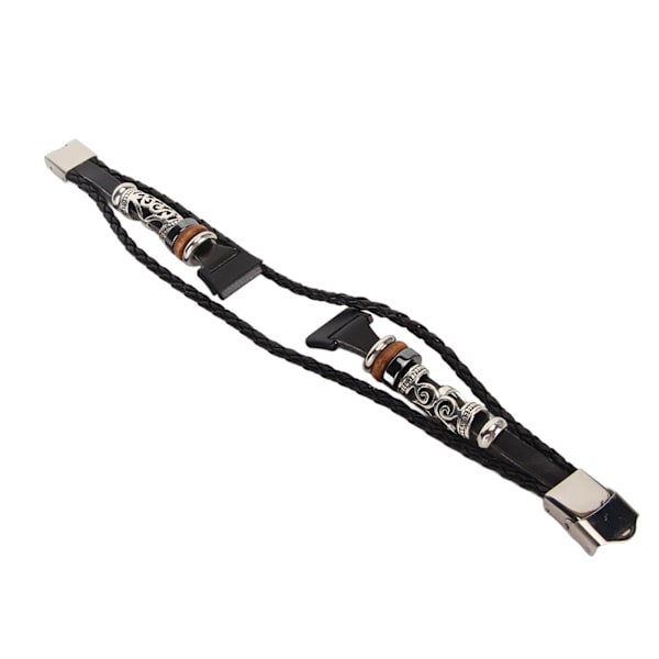 Älykellon hihna Retro Tyylikäs Mukava Nahka Tukeva Ruostumattomasta teräksestä Soljen vaihtorannekoru Huawei Band 7 Mustalle