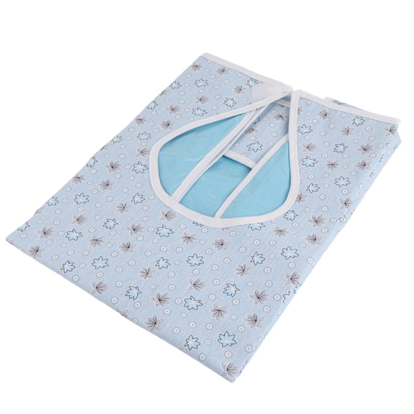 Vanntett forkle for voksne og eldre, PVC-spiseforkle, hjelpemiddel for funksjonshemmede, beskyttelse under måltider (JRK-211PVC L) Blomst blå