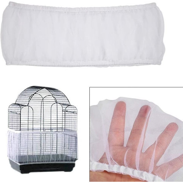 Enkel vit XL-storlek fågelbur mesh nätlock för dammtät fröuppsamling (35 omkrets, 150-200 cm)