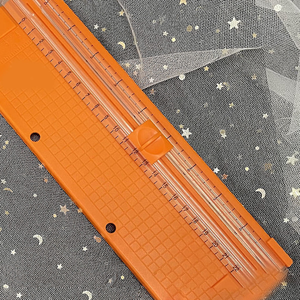 Papperskärare Liten Mini Fällbar Genomskinlig Skala Gratfri Kolstål Skärning Scrapbook Papper Trimmer Orange