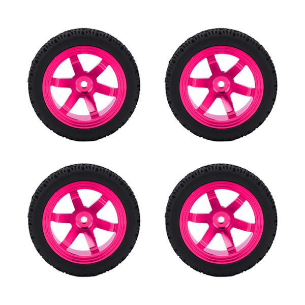 4 kpl kumirenkaat alumiiniseos, hieno yksinkertainen asennus 6-leukaiset renkaat 1/10 litteille urheiluautoille, pinkki