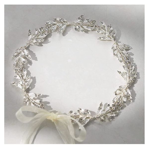 Guld Rhinestone Blomsterpige Pandebånd Håndlavet Bryllup Hårtilbehør Blad Design
