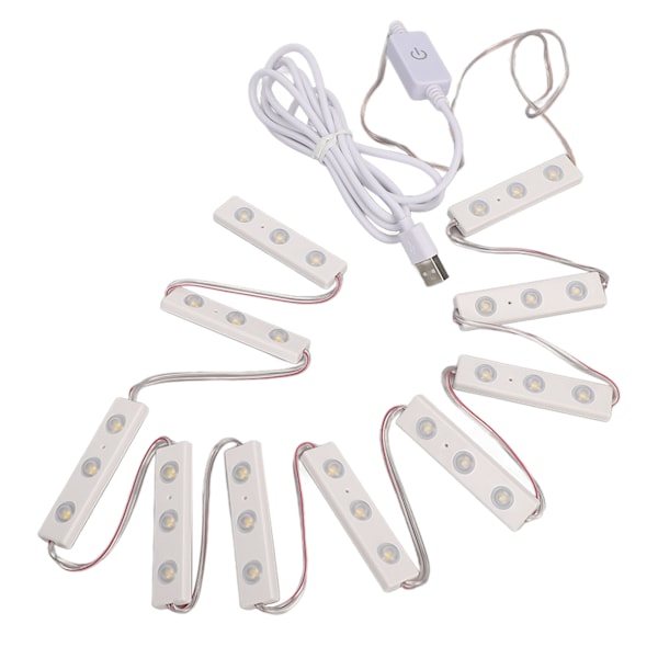 LED-speil lys berørbar hvitt lys USB dimbar forfengelighet sminke lys for bad 10 streng (30 stk lysbrikker)