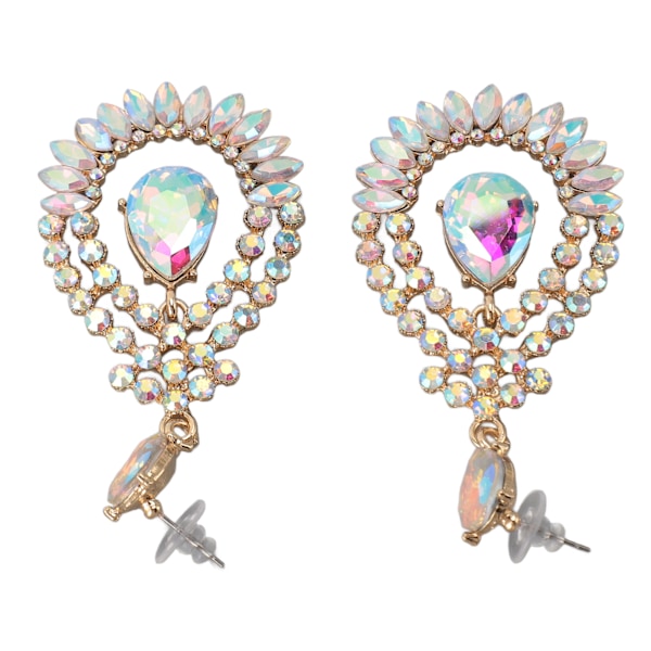 Vanndråpe Rhinestone Hengeøredobber Elegant Legering Glitrende Rhinestone Dangle Øredobber for Bryllup Hvit AB Midtre KC Gull