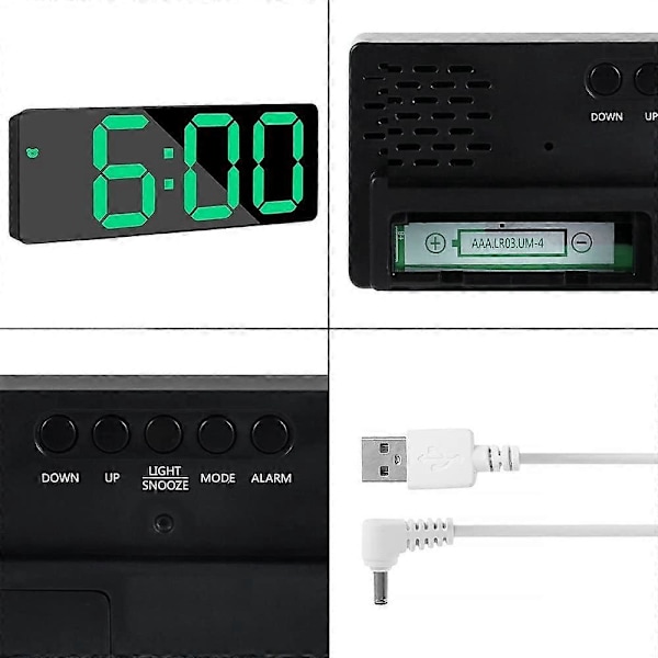 Digital Väckarklocka, LED Digital Sängklocka Batteridriven med Snooze, Justerbar Ljusstyrka, US