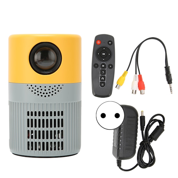 Mini Projektor HD 1080P Bærbar Kino Lyd Dual Fan Kjøling Filmprojektor for DVD 100V‑240V Gul Grå EU Plugg