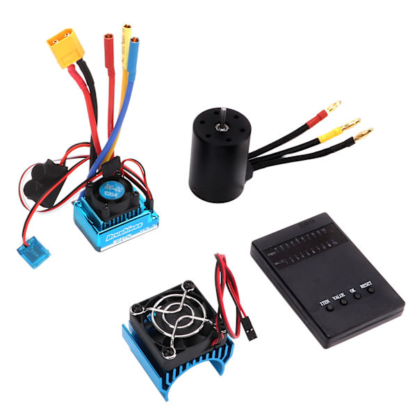 3650 2300KV Borstlös Motor + 120A Borstlös ESC XT60-kontaktversion + Programmeringskort + Motorkylfläktsats för 1/8 1/10 RC-bil