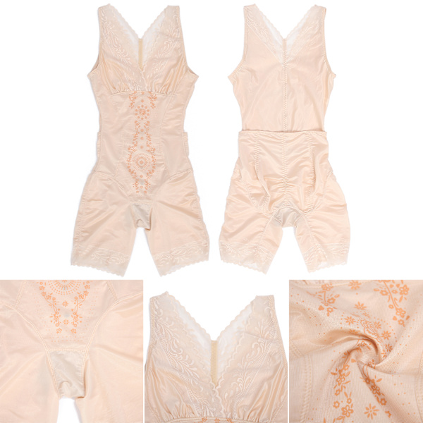 Blomsterprint mønster Mavekontrol Body Shapewear Slankende talje Trainer Bælte Bodysuit (Khaki)L